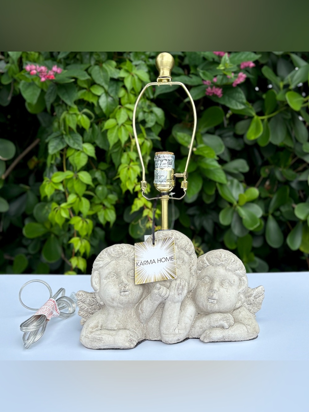 Karma Home Grey Three Cherub Lamp Base Cement Angels Bust Figures Baroque Decor - Picture 3 of 10